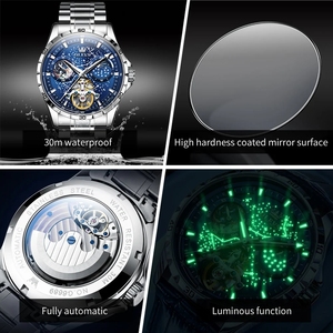 Relojes de Hombre Originales de la Marca OLEVS, Reloj Mecánico Automático Luminoso, Resistente al Agua, Fase Lunar, Multifuncional, 6689 - Product Image 3