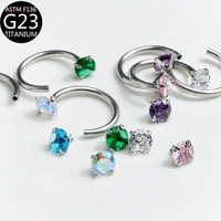 Perhiasan tindik hidung titanium zircon ASTM F136 bentuk tapal kuda, anting septum hidung, anting labret bentuk C, anting daith, tindik tubuh.