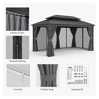 Pergola en aluminium avec toit métallique, rideaux et moustiquaire, résistante aux UV, pour villa et restaurant