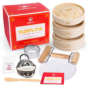 Bambus Pot Reusable <strong>Momo</strong> Kitchen 2 Tiers Package Tasty Bao Buns Commercial Dumpling Bamboo <strong>Steamer</strong> <strong>Set</strong> With Cotton Liners - Product Image 2