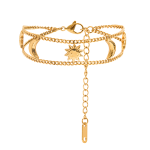Bracelet tendance pour femme en acier inoxydable plaqué or 18 carats, étanche et anti-ternissement, avec design deux lunes et un soleil - Product Image 1