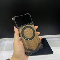 Coque de protection de luxe en noyer sans cadre avec anneau magnétique rotatif à 360 degrés, compatible avec divers modèles
