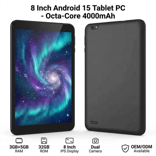 8 Inch Android 15 Tablet PC Octa-Core MTK8768 2.0GHz 3GB+5GB RAM 32GB Memory Dual Camera 4000mAh Tablet Computer