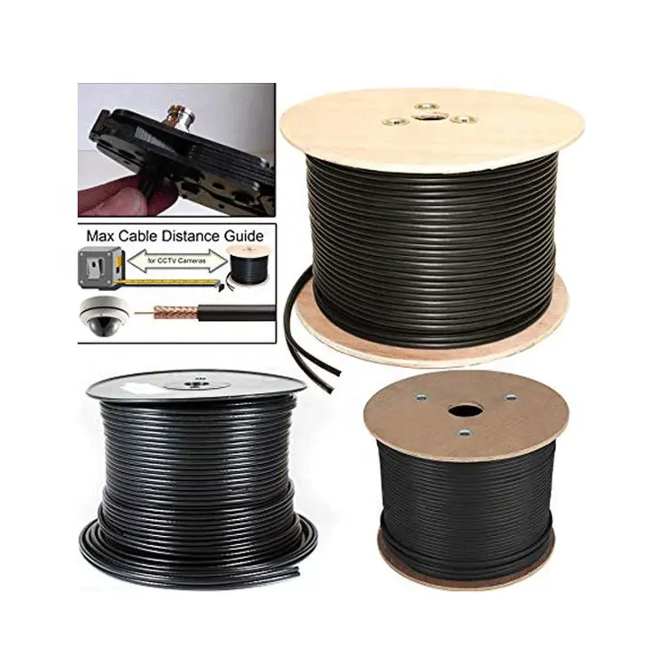 Black oder White RG 59 koaxialkabel mit power 20AWG + 0.37mm CCTV Security Camera Wire 1000ft 305m mit holz trommel