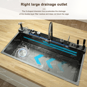 Lavello da cucina in acciaio inossidabile spazzolato aggiornato con set di rubinetti a cascata per la cucina dell'hotel - Product Image 2