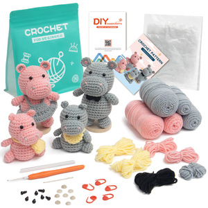 Kit <span class=keywords><strong>de</strong></span> Ganchillo para Principiantes, Kit <span class=keywords><strong>de</strong></span> Ganchillo <span class=keywords><strong>de</strong></span> Familia <span class=keywords><strong>de</strong></span> Hipopótamos, Juego <span class=keywords><strong>de</strong></span> Manualidades con Manual en Inglés, Hilo <span class=keywords><strong>de</strong></span> Ganchillo, Kit <span class=keywords><strong>de</strong></span> Tejido para Regalos - Product Image 2
