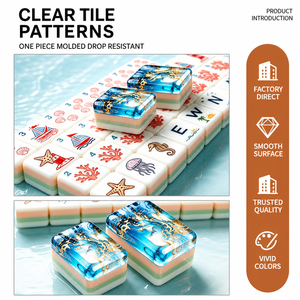 Jeu de Mahjong américain Ocean Beach, 160 tuiles, 3 couches, en résine acrylique bleue et dorée, motif <span class=keywords><strong>phare</strong></span>, cadeau pour soirée de jeu en famille, personnalisé - Product Image 4