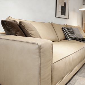 Sofá Modular Irregular de Cuero Genuino de Primera Calidad: Sofá de Cuero Vacuno de Lujo para Sala de Estar, Estilo Moderno <span class=keywords><strong>y</strong></span> Minimalista en Color Beige - Product Image 3