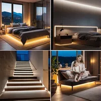 Lampu Lemari Sensor Gerak untuk Kabinet Tangga Dapur, Bertenaga Baterai, Pemasangan Portabel, Pita LED COB