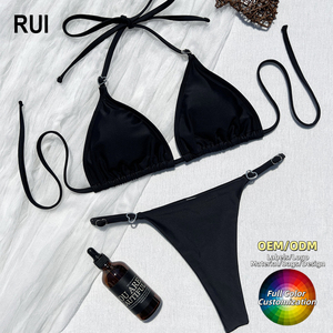 RUIQUWIN Ensemble de bikini sexy en dentelle imprimée pour femme, maillot de bain micro personnalisé avec logo, bikini halter 2026, maillot de bain string, tenue de plage estivale - Product Image 1