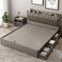 Hôtel personnalisé grande maison en bois King Size moderne Queen Double Tatami Led lit Designs cadre luxueux avec rangement