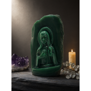 Belle sculpture de la Vierge Marie en pierre de jade colombienne naturelle, sculptée à la main dans des pierres précieuses, cristal/reiki - 7,5 pouces et 3,04 - Product Image 3