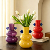 Vase en verre double gourde coloré avec ornements latéraux ronds, vase à fleurs moderne, décoration d'intérieur, centre de table, récipient décoratif
