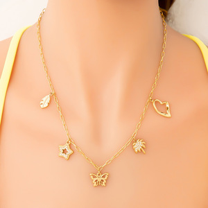 Collier superposé en or avec pendentif étoile et lune serti clos, ras-de-cou multicouche, idéal pour un cadeau, bijoux de mode - Product Image 4