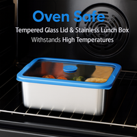 Boîte à bento en acier inoxydable 304 avec couvercle en verre anti-explosion, ensemble d'ustensiles de cuisine étanches pour le stockage au réfrigérateur et la préparation des repas