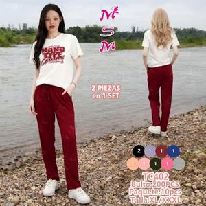 Tc402 Set casual da donna in 2 pezzi, t-shirt lavorata a maglia a maniche corte con stampa di lettere e pantaloni lunghi, vestibilità ampia, primavera estate - Product Image 3