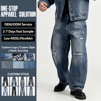 Jean multi-coupures pour homme, denim indigo foncé déchiré, coupe droite, coupe ample, poches pointues, délavé sur les cuisses, pour le quotidien