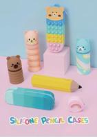 Joli chat chien pochette à crayons fermeture éclair étui à crayons en Silicone réduire la pression sac d'école