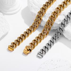 Pulsera de Eslabones Cubanos para Hombre, Chapada en Oro, Acero Inoxidable 316, Joyería Hip Hop Iced Out Bling Estilo Rapper con Cadena de Piedras de Zirconia - Product Image 2