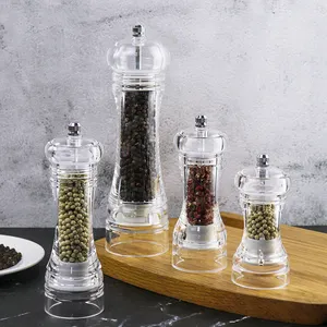 High grade kitchen gadget acrylic transparent visible pepper shaker, 4,5,6,8 inch manual refillable salt and pepper miller
