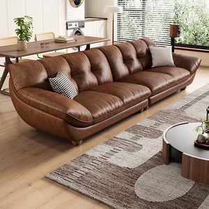 โซฟาหนังสีน้ำตาลโค้งมนสไตล์โมเดิร์น 3 ที่นั่ง รุ่น <span class=keywords><strong>Moop</strong></span> Top หรูหรา พร้อมเบาะรองนั่งนุ่มสบายสำหรับห้องนั่งเล่น - Product Image 1