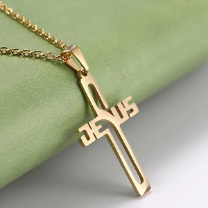 Collana Trendy con Ciondolo a Croce in Acciaio Inox Placcato Oro 18K per Uomo e <span class=keywords><strong>Donna</strong></span>, Regalo di Natale per Amici e Parenti - Product Image 3