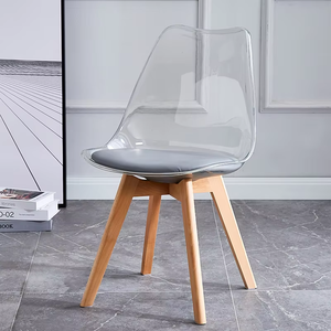 Meubles de salon modernes PP salle à manger <span class=keywords><strong>chaise</strong></span> tulipe <span class=keywords><strong>transparente</strong></span> <span class=keywords><strong>chaise</strong></span> <span class=keywords><strong>transparente</strong></span> PC siège et dossier PU coussin pieds en <span class=keywords><strong>bois</strong></span> de hêtre - Product Image 2