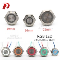 Interrupteur 3 couleurs avec bouton-poussoir LED RGB, bouton-poussoir, imperméable, Micro-interrupteur, 19/16/19/22mm, bouton-poussoir momentané, courtes et authentiques