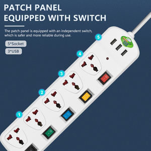 Tira de alimentación USB blanca, interruptor independiente de 5 vías, cable de extensión de enchufes universales de sobremesa, fabricante - Product Image 5