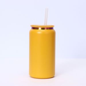 Multiple Repurchase Powder Coated Custom Color 16oz Stainless Steel Can Tumbler <b>with</b> <b>Straw</b> Lid for Outdoor Smoothie Beer Coffee - Product Image 4