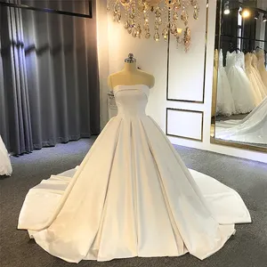 Jancember 2023 चिकनी नरम साटन असली तस्वीर एक लाइन दुल्हन शादी की पोशाक के लिए महिलाओं NS3528