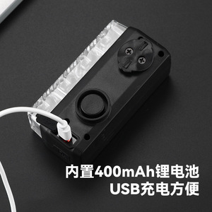 Lumière de vélo Johorse avec klaxon LED, rechargeable par USB, étanche, éclairage de cyclisme avec support en caoutchouc et câble - Product Image 5