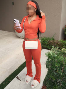 Conjuntos deportivos informales de 2 piezas para mujer, Sudadera con capucha corta y pantalones de manga larga con cremallera, chándales de fitness de otoño (con diadema) - Product Image 4