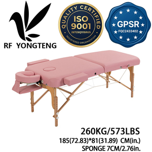 Table de massage pliante portable 2 sections en bois, lit de spa et de beauté avec trou pour le visage, mousse de 7 cm, 260 kg, pour salon, <span class=keywords><strong>tatouage</strong></span>, rose - Product Image 1