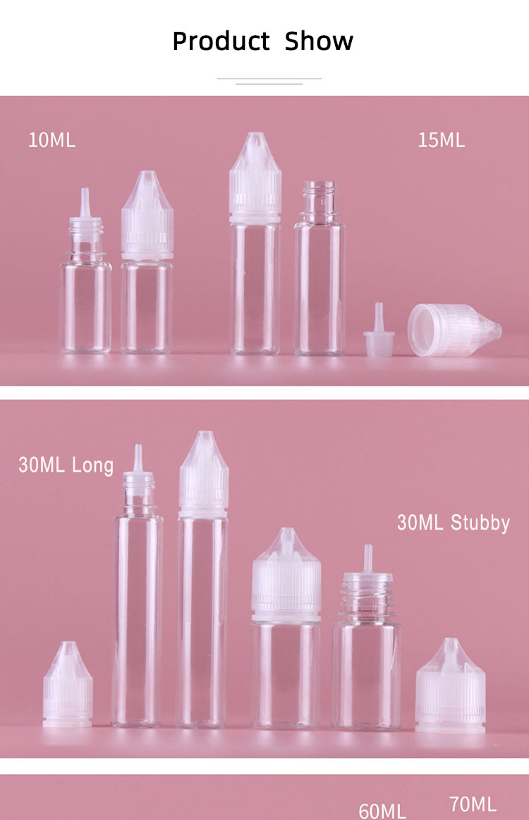 product-750-1161 Hot Sale 30 ml 60ml 100ml 120ml V3 PET Plastic Dropper Bottle with Child Resistant Caps & Tamper Evident Break-Off Bands