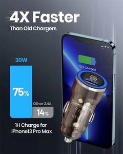 60w Car Phone Charger Pd 30w Fast Charging Car Cigarette Lighter 2 in 1 Usb Type c Car Charger Adapter - Product Image 6