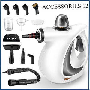 Limpiador a Vapor Eléctrico Portátil, Cuerpo de Plástico Blanco y Negro, 1500W, 3 Bares de Presión, Uso Doméstico, con 12 Accesorios TM-399 - Product Image 1