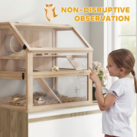 Cage à hamster moderne en bois écologique avec toit ouvrant, rampe et enclos de observation pour petits rongeurs
