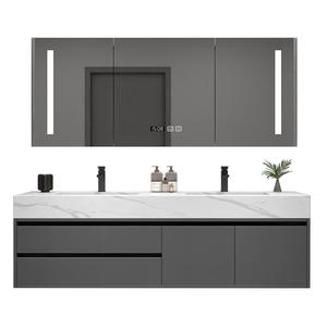 Light Luxury MDF Rock Slab Integrated Basin Intelligent <b>Mirror</b> Cabinet Wall-Mounted Design Bathroom Vanity - Product Image 4