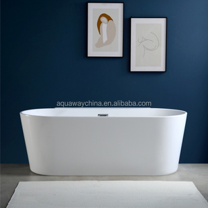 Baignoire autoportante d'angle moderne, ovale, en acrylique blanc brillant, pour salle de bain - Product Image 1