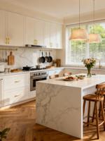 Armoires de cuisine en MDF peintes de style moderne personnalisables avec fonction de nettoyage facile et îlot central pour appartements et villas