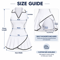 Robe de sport pour femme personnalisée à col, sans manches, avec passepoil, pour le tennis et l'entraînement de golf, avec short intégré