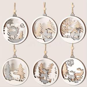 Set al por mayor de adornos ecológicos de madera de reno para árbol, con tallado en capas y etiquetas de regalo con purpurina, para decoración colgante de Navidad en interiores. - Product Image 2