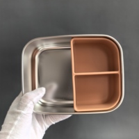 Boîte à lunch pour enfants de style américain, mignonne, pour nouveau-nés, en acier inoxydable et silicone, étanche, 3 compartiments, sans BPA, qualité alimentaire