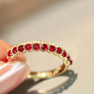 อาซูโอ 18K แหวนทองคำแท้สีเหลืองหรูหราประดับทับทิมธรรมชาติและเพชรแท้ ของขวัญสำหรับผู้หญิง สวมใส่ได้ทุกวัน สวยงามคลาสสิก เครื่องประดับ Au750 - Product Image 3