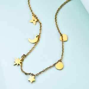 ชุบทองผู้หญิงเครื่องประดับสแตนเลสดวงจันทร์และดวงอาทิตย์วางสร้อยคอ - Product Image 2