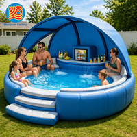 Bar de piscine gonflable personnalisé avec auvent, piscine gonflable avec canapé, bar de piscine flottant commercial en PVC avec sièges