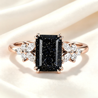 Bague de fiançailles en argent sterling 925 avec pierre de sable bleue taille émeraude, bijoux en argent de boutique avec pierres précieuses