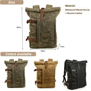 बड़ी क्षमता विंटेज कैनवास वाक्स्ड कैरी-ऑन ट्रैवल लैपटॉप बैकपैक डिजाइनर शैली के साथ - Product Image 4