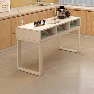 Table de manucure moderne en bois pour salon de beauté, poste de travail individuel avec tiroir de rangement et étagère double - Product Image 3